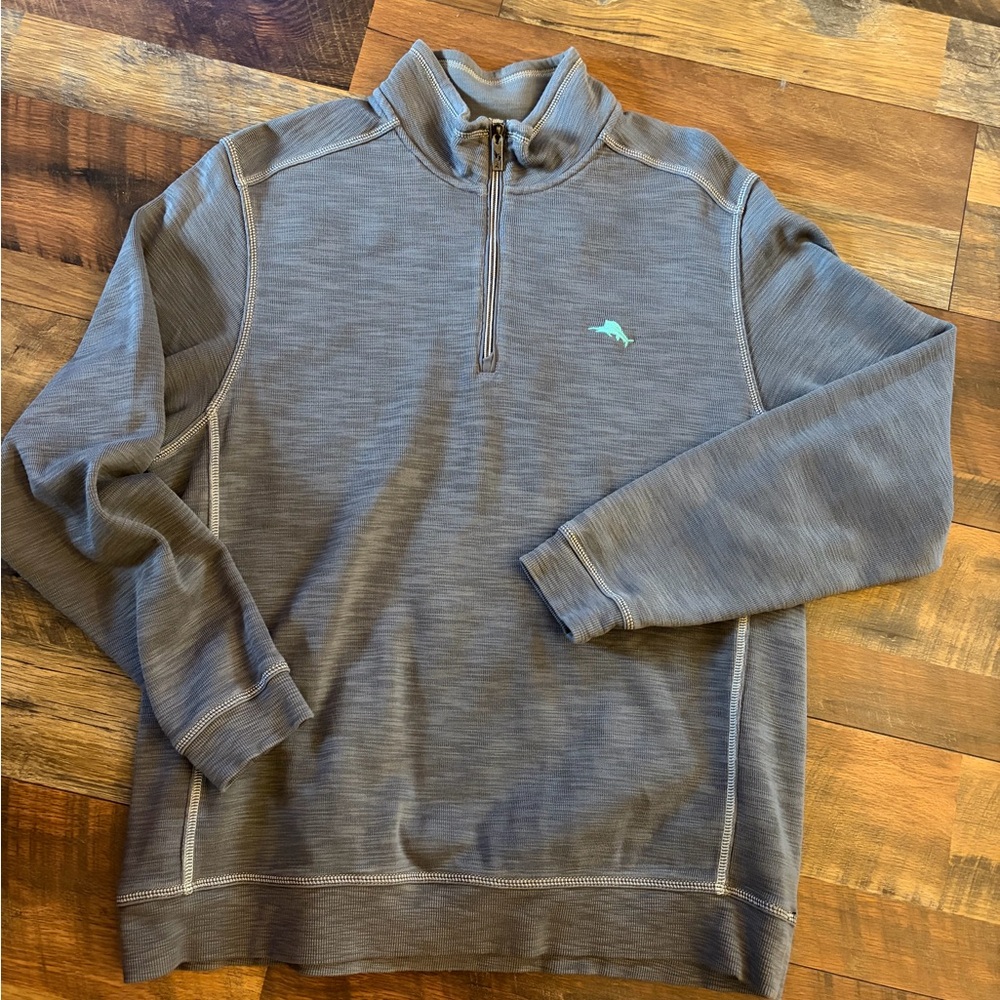 Tommy Bahama Men's Zip-Up Sweater - Charcoal with Teal Logo